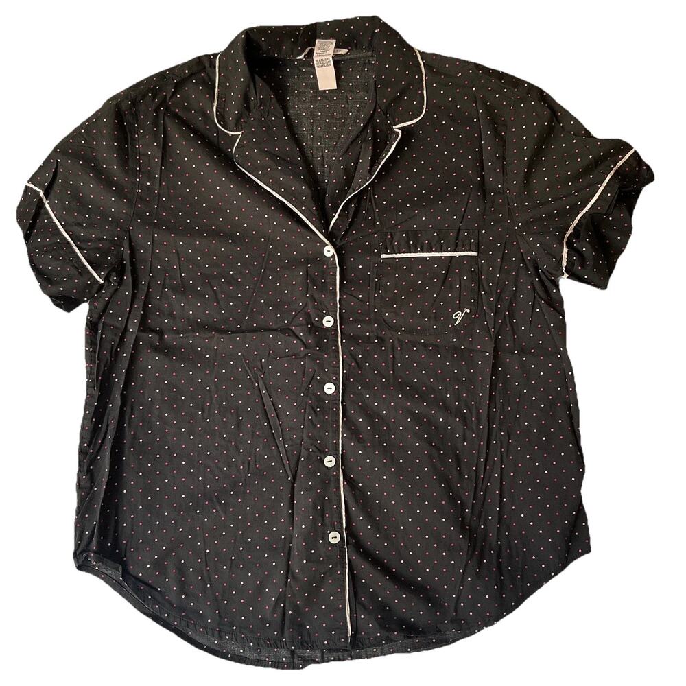 Victoria's Secret Women Sleepwear S Black Initial Embroidery Polka Dot Pajama